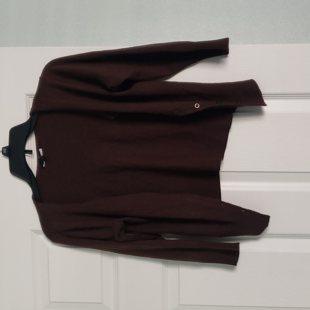 Dark brown button up cardigan, 3/4 length sleeve